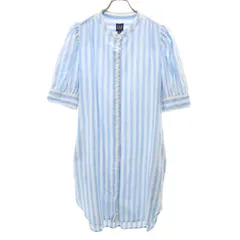 GAP ギャップ リネンブレンド ストライプ柄 5分袖 シャツワンピース M 水色系 レディース 古着