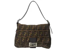 極美品 FENDI フェンディ マンマバケット ショルダーバッグ ズッカ柄 ブラウン コットンキャンバス レザー シルバー金具 中古 4b003682
