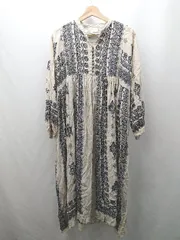 ◇ ⊂ CRAFT クラフト 長袖 ロング 総柄　アジアンワンピース サイズ表記なし ベージュ系 レディース E  【1507030006150】