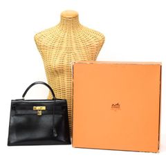 エルメス HERMES ケリー32 外縫い ボックスカーフ (レザー) GD金具 ○T刻印 1990年 ハンドバッグ 手提げかばん トップハンドルバッグ 2WAYバッグ 肩掛け ビジネスバッグ ヴィンテージ ノワール (ブラック) 中古 mbl30015