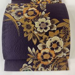 袋帯 美品 秀品 草花 藤 箔 金糸 紫 六通 正絹 【中古】