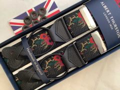 サスペンダー 英国製アルバートサーストン ウーヴェン6ボタン留ブレイス赤花柄刺繍RD B363