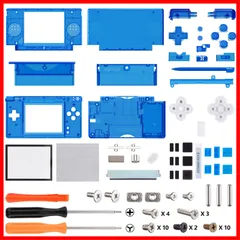 ds eXtremeRate liteに対応用組み立て式カスタム交換シェルクリア素材、交換ボタンも付き、ニンテンドーdsライトに対応用スクリーンレンズ【クリアブルー】