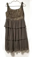新品同様 Ray BEAMS ドレス フリル カーキ ブラウン ワンピース レディース レイビームス 異素材 ドッキング ひざ丈