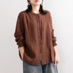 ボルドー ゆったり ブラウス 長袖コットン 夏 シャツ 大きいサイズ 