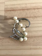 花 葉っぱ ブローチ パール スターリング レトロ感 ビンテージ調