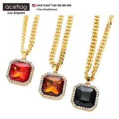 ACE FLAG ネックレス メンズ レディース 春夏秋冬用 ゴールド エースフラッグ チェーン 喜平チェーン ペンダント ラインストーン おしゃれ ラッパー b系 ヒップホップ ストリート系 ファッション ブランド メール便 AF-NE-BR-088