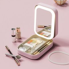 メイクケース メイクボックス 鏡付き メイクポーチ コスメボックス LEDライト ミラー 充電式 持ち運び 3色調節可能 自立式 收納 メイク コスメ 収納 仕切り 化粧ポーチ 手持ち バッグ 収納ボックスxiaokb202