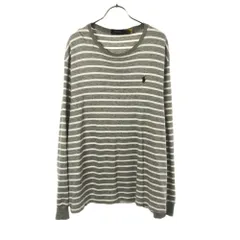 ポロラルフローレン ボーダー 長袖 Tシャツ XL グレー×ホワイト POLO RALPH LAUREN ロンT メンズ