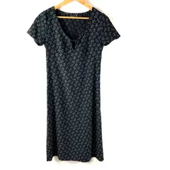 アニエスベー Agnes b ワンピース 半袖 リボン サイドファスナー ロング 小花柄 黒 896260