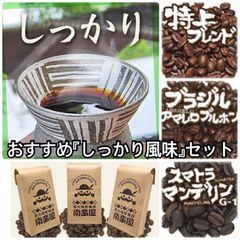 おすすめコーヒーセット『しっかり風味』3種各100g（ネコポス配送）【送料込み】　炭火焙煎　コーヒー　南蛮屋