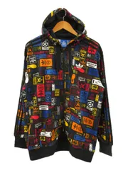 アディダスオリジナルス adidas originals パーカー フーディー ジップアップ グラフィック 総柄 ブラック系 綿 コットン O XL マルチカラー 羽織 上着 トップス