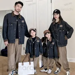 リンクコーデ 親子 セット 秋 冬 ジャケット デニムコート 長袖 親子 ペアルック コート 親子 ペア 長袖トップス ネイビー デニムトップス お揃い服 秋冬 親子コ