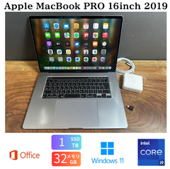 「最上位美品」Apple MacBook PRO Retina 16inch 2019/CPUi9 2.4GHZ/32GB/SSD1TB/GPU4GB/Ofice2024/Windows11/CJ415