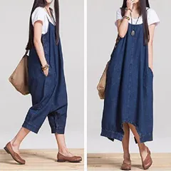 レディース デニム サロペット ワンピ 2way オーバーオール ワイド パンツyigs01
