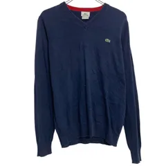 LACOSTE コットンニット セーター S~ ネイビー ラコステ Vネック 防寒 古着卸 アメリカ仕入 a701-6794