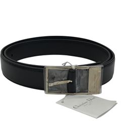 【未使用】Dior HOMME ディオール オム ベルト 小物 アクセサリー レザー ロゴ ブラック シルバー金具 [サイズ 90]