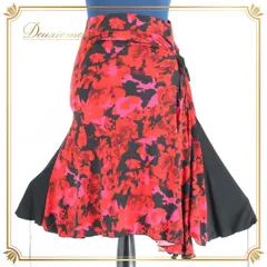 社交ダンス 衣装 スカート チャコット Chacott 黒 赤 M レッスン 練習着 ブラック系 レッド系 日本製 柄 モデル フレア フリル ストレッチ おしゃれ 鮮やか 発表会 舞台用 ダンス用 イベント用 リハーサル ウエア レディース