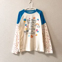 Y2K ラメ英字 ラグラン レイヤード風 カットソー  ロングTシャツ ピチT チビT 長袖 水色 アイボリー キャラクター  蝶々 星 レディース キッズ 140cm  綿100% コットン ウィッシュコア 平成女児 韓国系