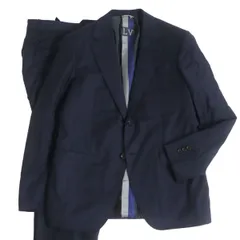 美品□18AW LOUIS VUITTON/ルイヴィトン GASTON FIT 織柄 ウール シングルスーツ 上下セットアップ ネイビー 48 イタリア製 正規品 メンズのサムネイル