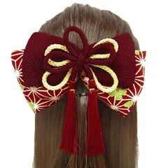 髪飾り リボン 卒業式 袴 成人式 赤 振袖 前撮り 麻の葉 かんざし 和柄 ちりめん 古典 レトロ ヘッドドレス 髪型 ヘアスタイル No.9-3361
