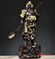 翡翠関羽軍神財神像、7X3，天然ジェイダイト・黒い玉手箱