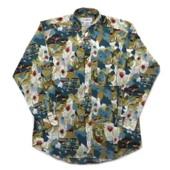 Vintage 90s Japan Made Retro Shirt mio SIROCCO ポリシャツ M マルチカラー 総柄 アート
