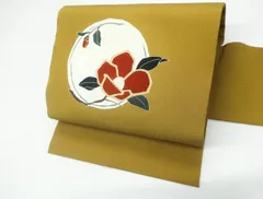 【着物】 九寸名古屋帯 お太鼓柄 ちりめん 椿文様 24b-1661