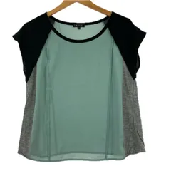 INDIVI インディヴィ シフォン 切り替えカットソー size38/スモーキーグリーン×ブラック×グレー