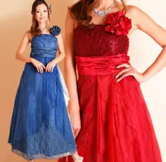 コサージュ付レースオーバースパンコールロングドレス　ワイン　Ｍサイズ 【フォーマルドレス カラードレス 演奏会 ステージ衣裳 カラオケ コンサート衣裳 結婚式 二次会 パーティロング】