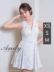 ホワイト [AN-ON2820-W-2401]【Andy/アンディ】フラワーレース/ ジッパー/ ジップ/ 襟付き/ ノースリーブ/ サイドプリーツ/ フレア/ Aライン/ ミニドレス/ ワンピース/ キャバドレス/ dress