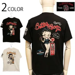 THE BRAVEMAN×BETTY BOOP ガソリンスタンド × ベティ 柄 刺繍 ベア天 半袖 Tシャツ （ BBB-2529 ） 半袖 Tシャツ カットソー ベア天 素材 ベティ ブープ コラボ ガソリンスタンド 柄 刺繍 ブラック ホワイト 送料無料