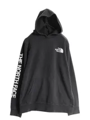 【お得なクーポン配布中!】 ノースフェイス プリント スウェット フード パーカー ボーイズ XL メンズ S レディース M 程/ The North Face トレーナー 袖プリント 黒