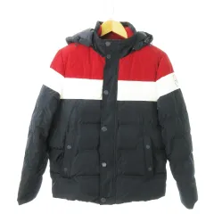 トミーヒルフィガー TOMMY HILFIGER ダウンジャケット フーディー ジップアップ 配色 ロゴ M 紺 ネイビー /AO7 ■GY01