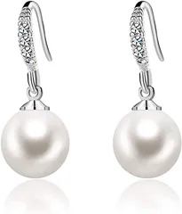 CHLOEOS パール ピアス レディース 人気 真珠 k18金 大人 可愛い 揺れる 金属アレルギー対応 結婚式 お呼ばれ 小顔 シンプル 両耳用 おしゃれ カジュアル 上品( ホワイトゴールド/ホワイトパール)