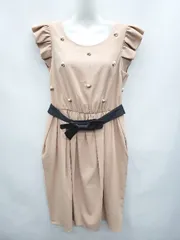 ◇ ◎ DressDeco ドレスデコ 装飾ビジュー フレンチスリーブ ミニ ワンピース サイズM ピンクベージュ系 レディース P  【1406240019137】