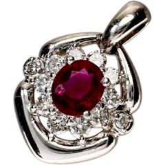 フラワーモチーフ ルビー 0.34ct ダイヤモンド 0.75ct ペンダントトップ Pt900プラチナ 3.8g レディース 【中古】【真子質店】【NN】
