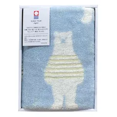 【迅速発送】今治タオル ギフトセット フェイスタオル 1枚入れ ボーダーベアー柄 ブルー 日本製 箱入れ 34x80cm