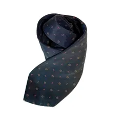 CHANEL シャネル ネクタイ ネイビー レッド シルク 総柄 小紋柄 イタリア製 723293