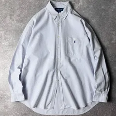 BIG SHIRT 90s RALPH LAUREN ストライプ 長袖 コットン オックスフォード ボタンダウン シャツ XL / 90年代 POLO ポロ ラルフローレン 白 青