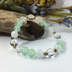 水晶×クラック水晶×ジェイド(ライトグリーン) パワーストーン ブレスレット 8mm レディース 女性  数珠ブレス 開運 プレゼント ギフト  [8]