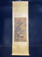 模写】日本画 前田暢堂 花鳥図 絹本 掛軸 合箱 白鷺 小禽 柳蓮 MB438