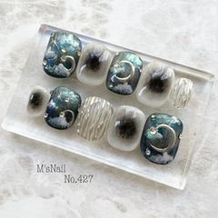 ネイルチップ チップ マグネット 青 チークネイル 空 月 ちゅるん うるうる