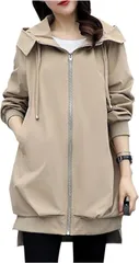 neccote(ネコート) レディース ロングパーカー ジャケット フード 秋冬 マウンテンパーカ― ジップアップ ブルゾン アウター NC409BEM(ベージュ,  M)