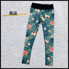 美品 レディースS ヨガウェア グリーン 花柄 総柄 レギンス ヨガ スポーツ 運動 ジム ストレッチ素材 伸縮性 派手 かわいい 【12492】