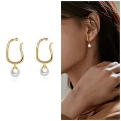 ピアス穴無しでもOK☆パールのイヤーカフ／ゴールドカラーイヤカフ真珠ショート