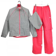 【超美品】アディダス レインウェア(2WAYジャケット×パンツ) 白×黒 ギンガムチェック パンツピンク レディース L/G ゴルフウェア adidas