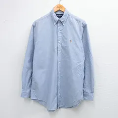 XL/古着 ラルフローレン 長袖 ブランド シャツ メンズ 90s ワンポイントロゴ オックスフォード コットン ボタンダウン 薄紺 ネイビー 25sep