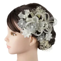 髪飾り 成人式 水引 振袖 前撮り 袴 花 カスミソウ シルバー 白 組紐 パールビーズ ガラスビーズ 小さい 7点セット 着物 和装 No.9-5577