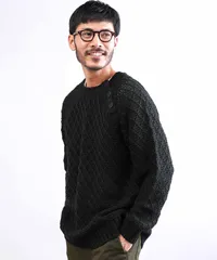 新品 未使用 JIGGYS SHOP(ジギーズショップ)ショルダーボタン アーガイルワッフルニットセーター 217539 ブラック